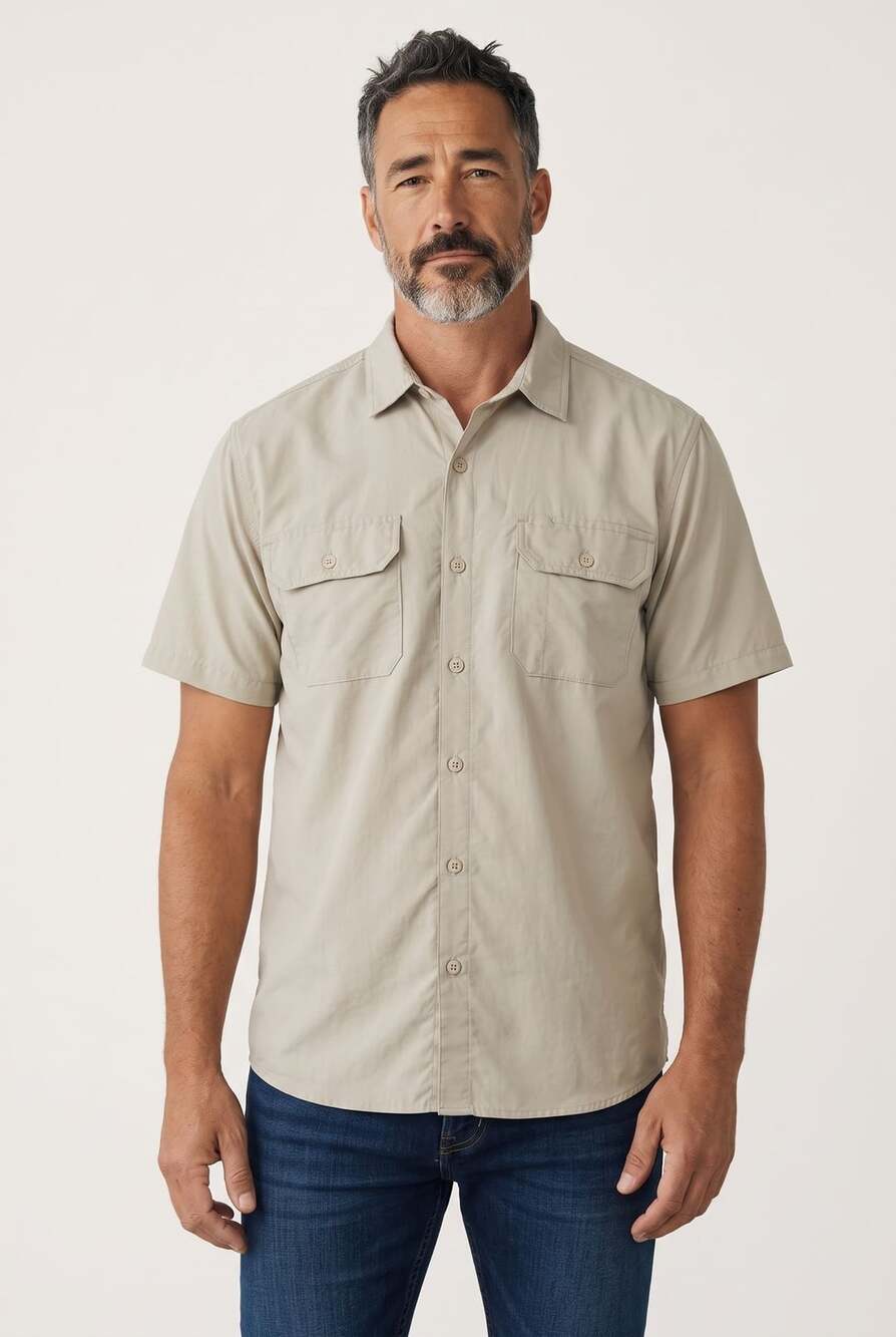 The North Face Men's Tan Short Sleeve Button Down Hiking Shirt Size M
